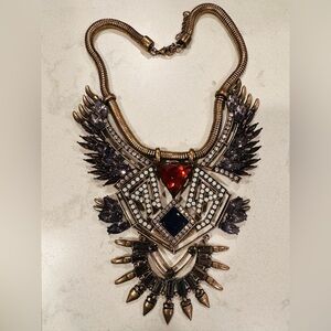 Elegant Gold and Colorful Stones Statement Necklace